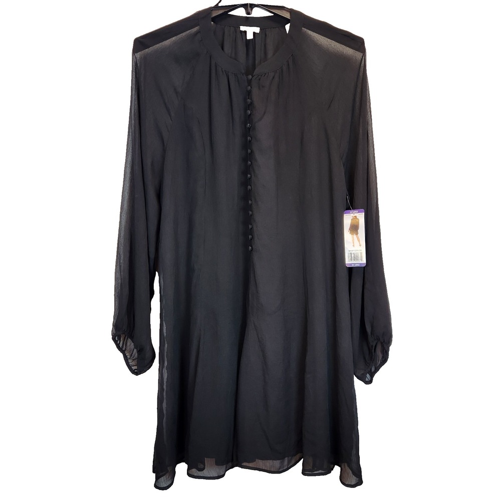 NWT Joie Limited Edition Reglan Sleeve Dress Black Sheer Button Up Size XXL